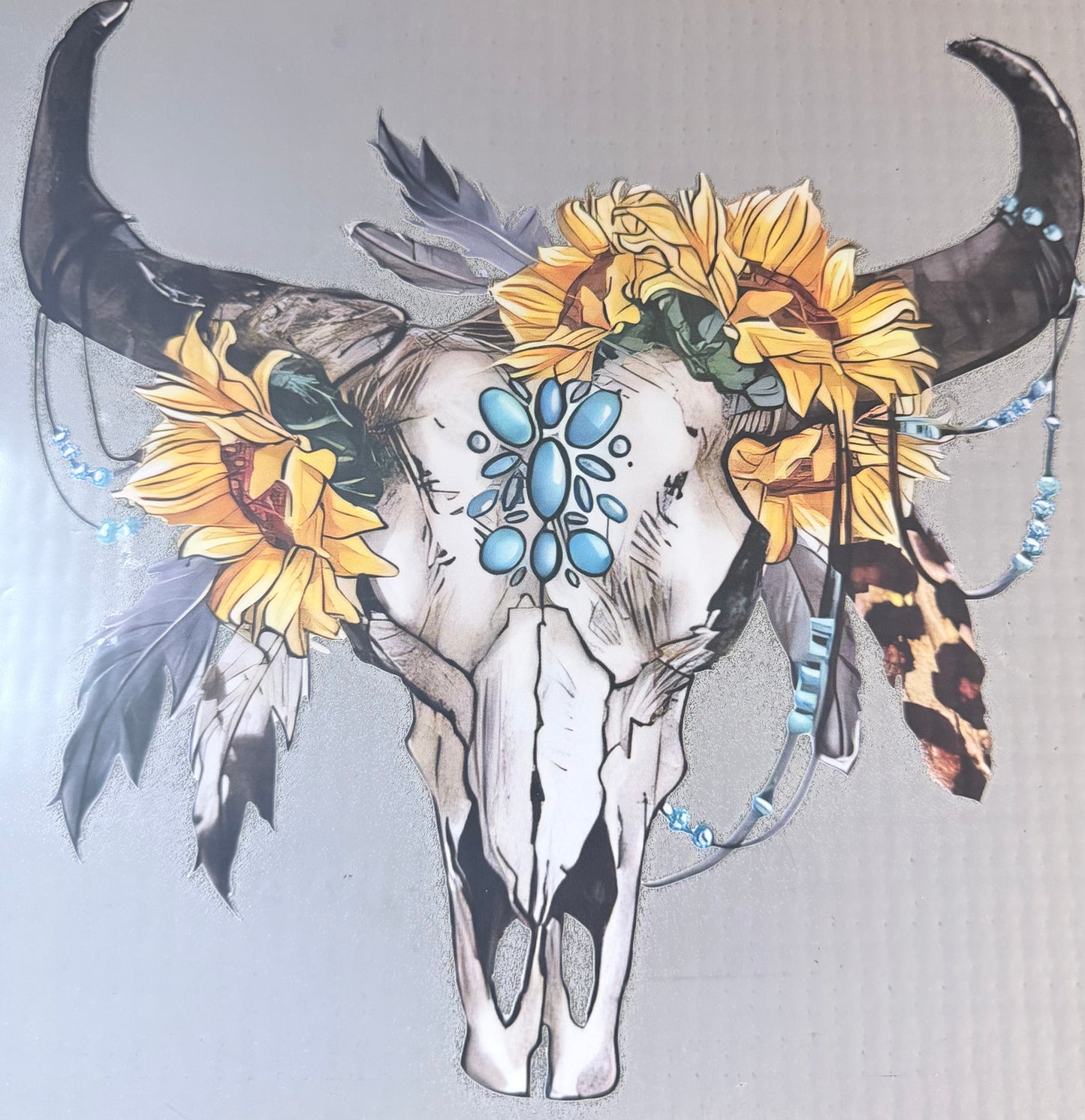 S-5000 Western Boho Cow Skull & Sunflower